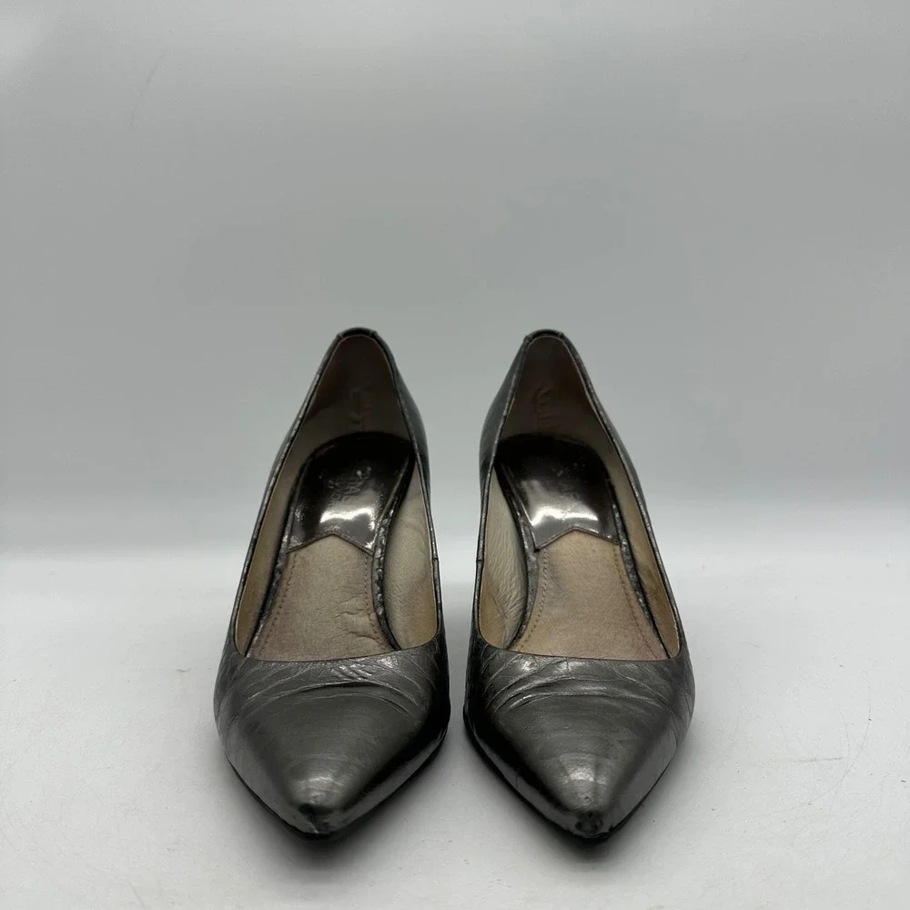 Michael Michael Kors Women 6M Pewter Metallic Croc Embossed Pointed Toe‎ Pumps
